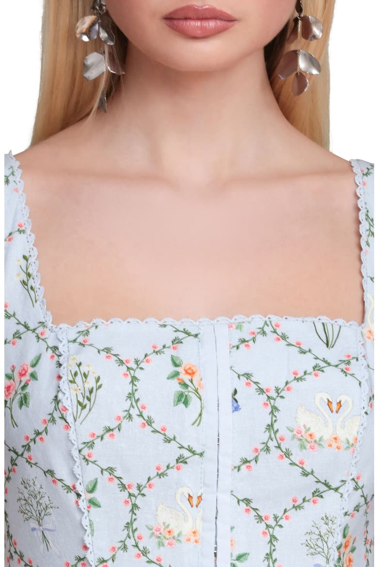 Floral Print Linen Blend Midi Dress, Alternate, color, PERIWINKLE FELICITY