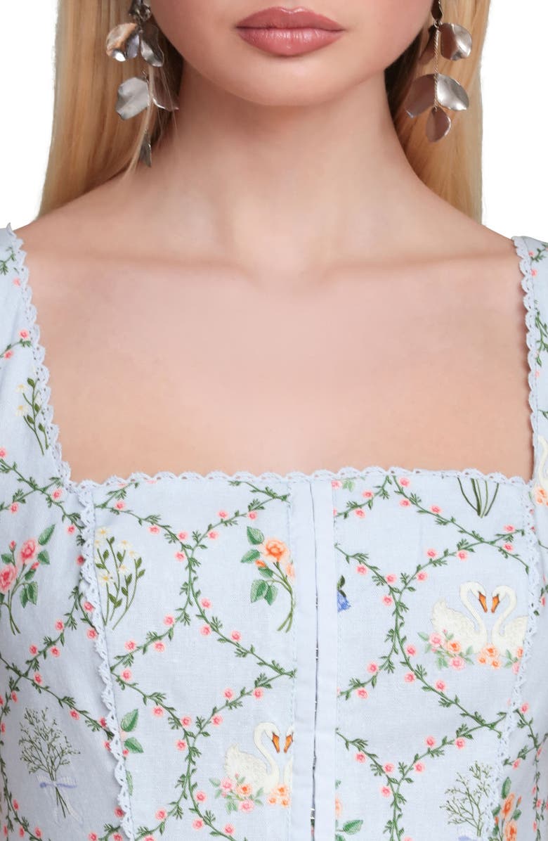 Avec Les Filles Floral Print Linen Blend Midi Dress, Alternate, color, Periwinkle Felicity