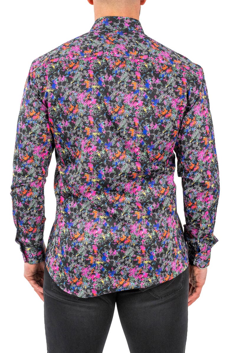 Maceoo Fibonacci Nineties Black Contemporary Fit Button-Up Shirt, Alternate, color, 
