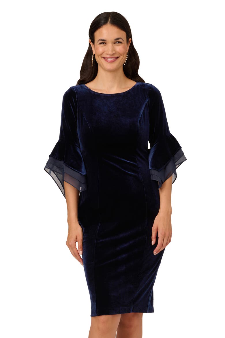 Velvet Bell Sleeve Sheath Dress, Alternate, color, MIDNIGHT