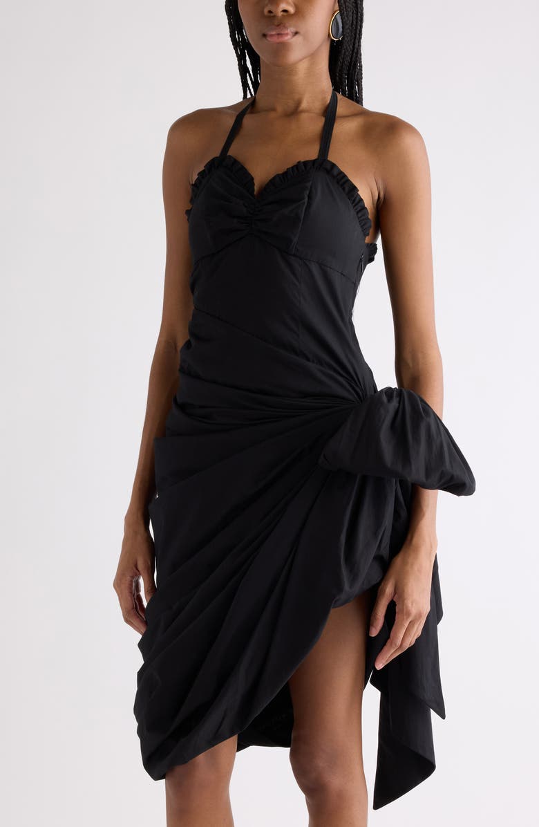 Chloé Draped Organic Cotton Poplin Dress, Alternate, color, Black