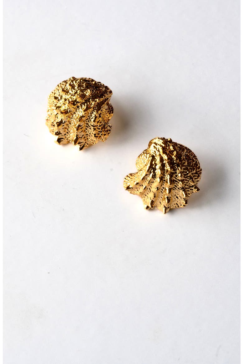 Small Shell Stud Earrings, Alternate, color, 14K GOLD