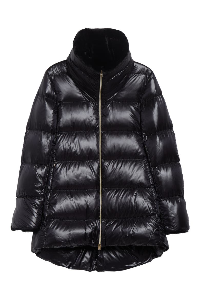 Faux Fur Lined Water Repellent Quilted Down Jacket, Alternate, color, BLACK