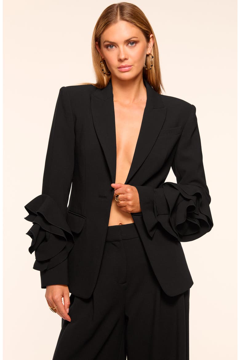 Leah Ruffle Sleeve Blazer, Alternate, color, BLACK