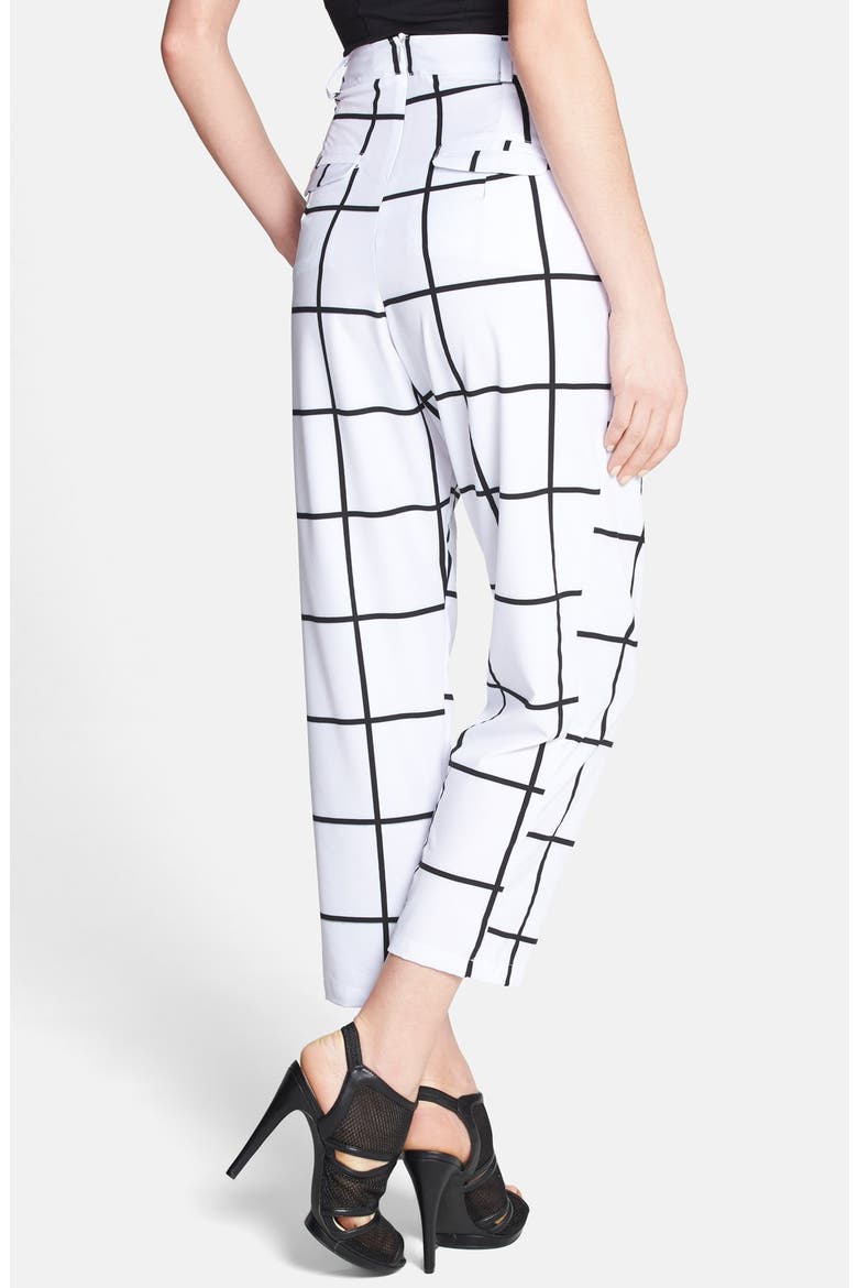 Grid Pattern Wrap Detail Crop Pants, Alternate, color, WHITE/ BLACK