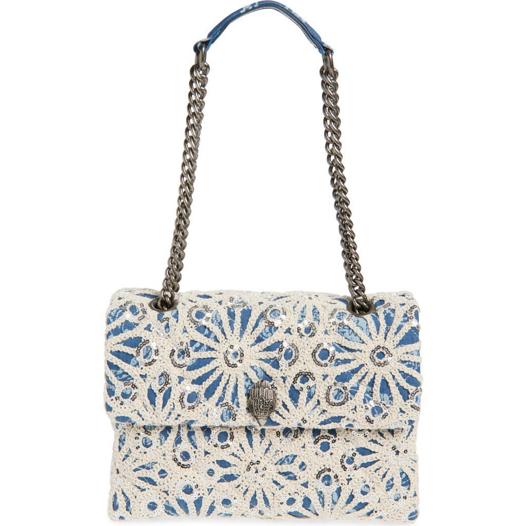 Kurt Geiger London Large Kensington Sequin Crochet Shoulder Bag In Blue