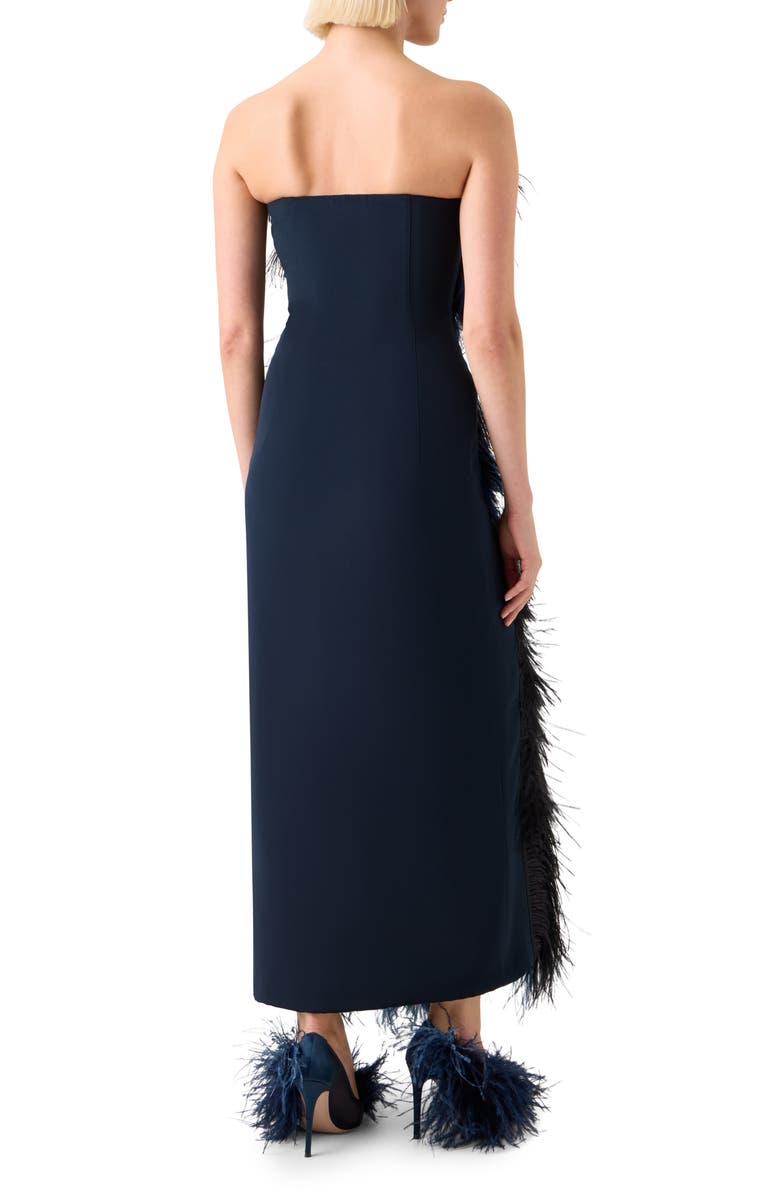 Akris Corsage Strapless Feather Front Silk Gown, Alternate, color, Navy