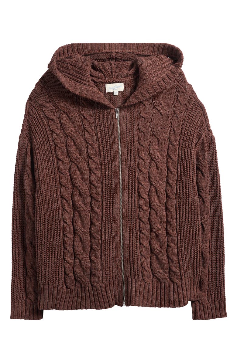 PacSun Dylan Cable Knit Zip-Up Hooded Sweater, Main, color, Brown