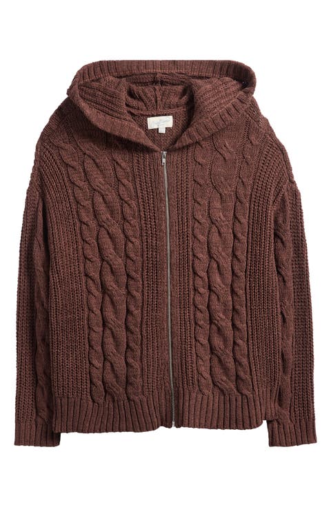 Dylan Cable Knit Zip-Up Hooded Sweater