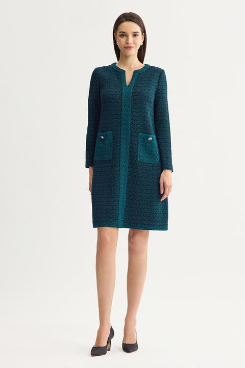 Split V Neck Jacquard Knit Dress