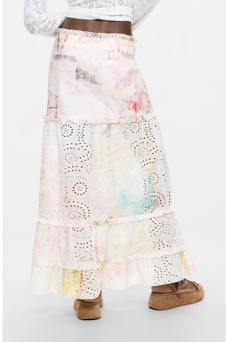 Floral Eyelet Embroidered Tiered Midi Skirt, Alternate, color, OFF WHITE