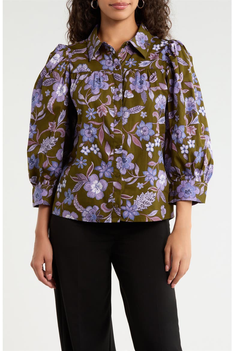 Fae Front Button Shirt, Main, color, OLIVE-LAVENDER