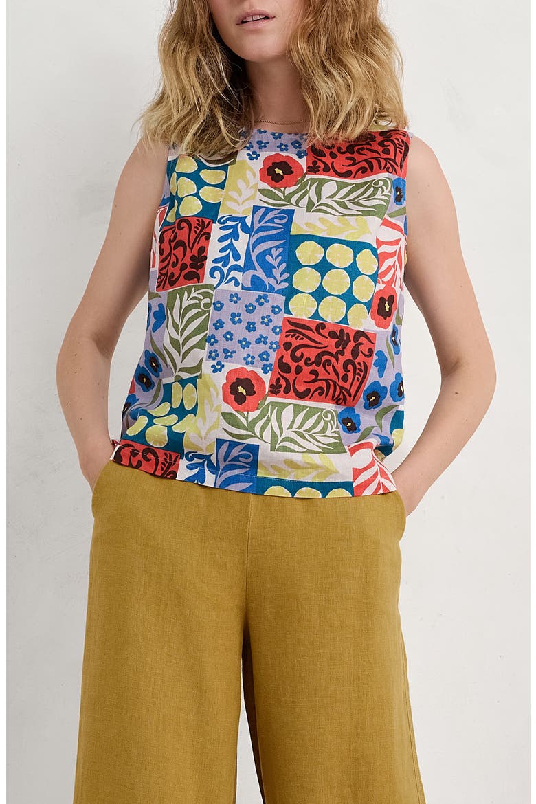 Colour Study Boxy Linen Tank, Main, color, HEADLAND PATCHWORK MIX