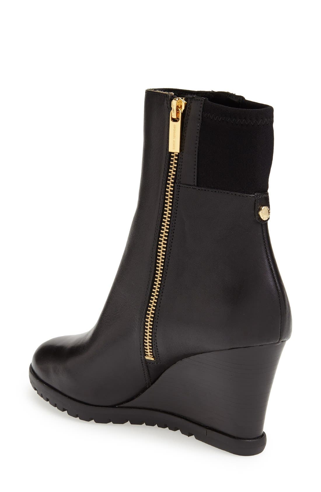 'Aileen' Stacked Wedge Bootie, Alternate, color, BLACK