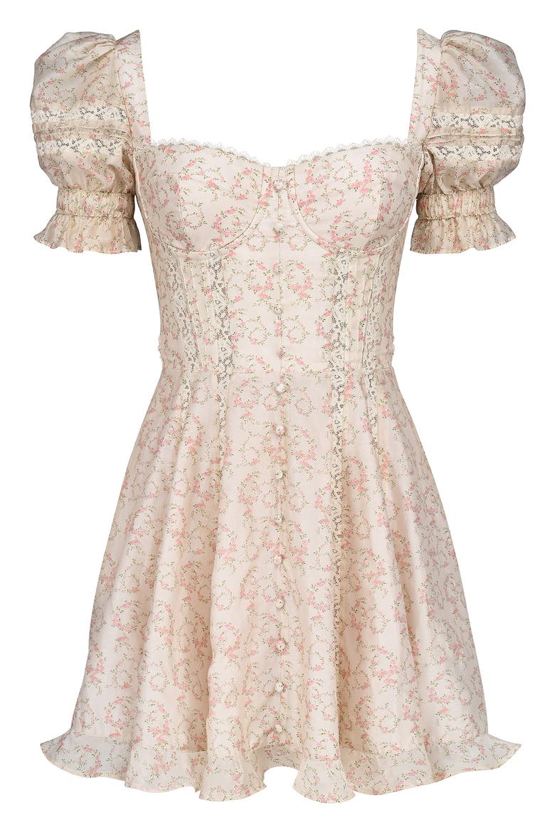 Melita Corset Cocktail Minidress, Alternate, color, VINTAGE FLORAL SPIRAL CREAM