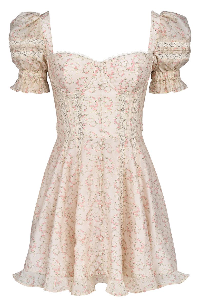 HOUSE OF CB Melita Corset Cocktail Minidress, Alternate, color, Vintage Floral Spiral Cream