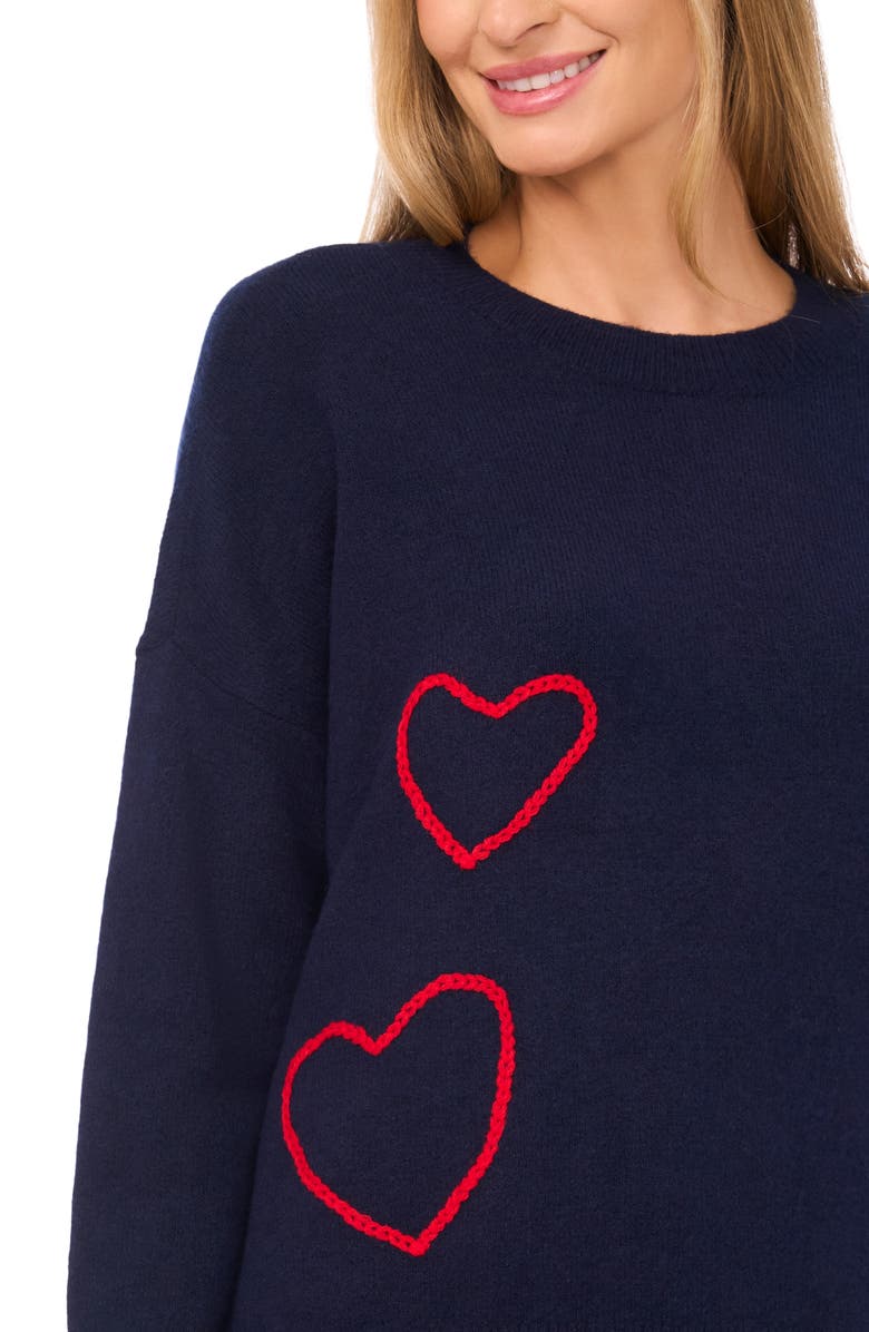 CeCe Embroidered Heart Tipped Sweater, Alternate, color, Classic Navy