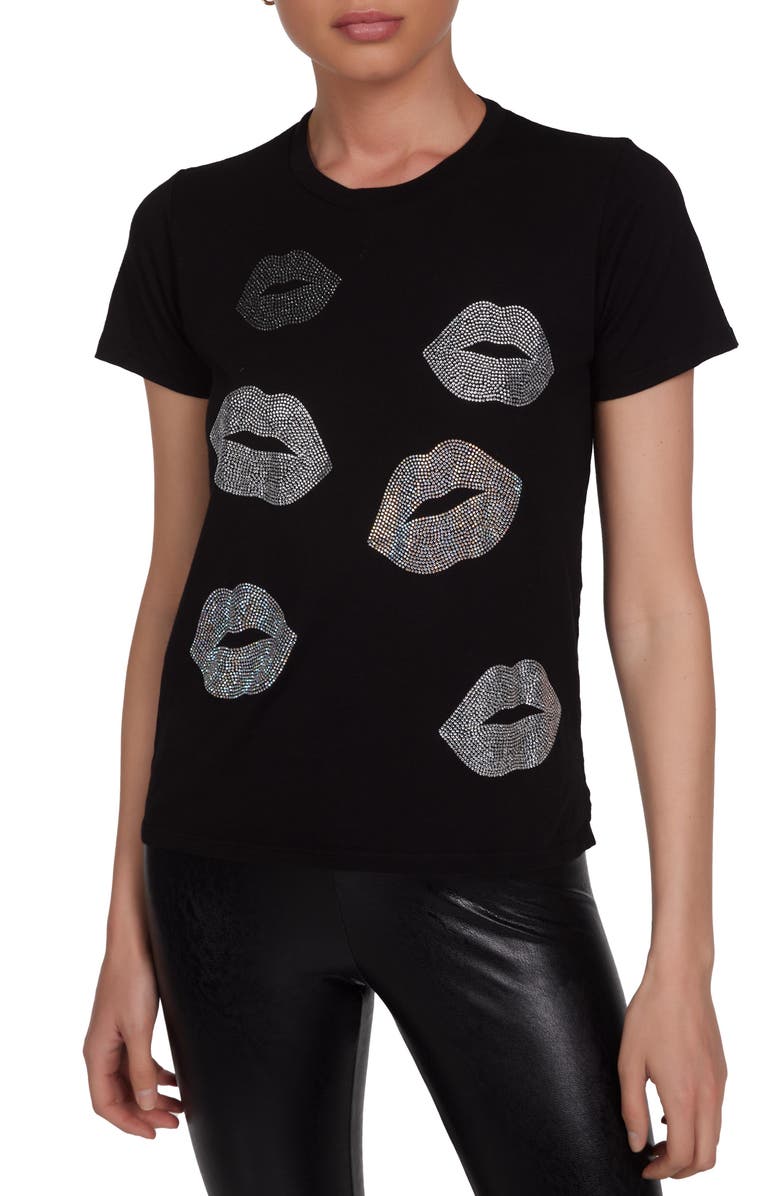 Lauren Moshi Croft Crystal Multi Lips Top, Main, color, Black
