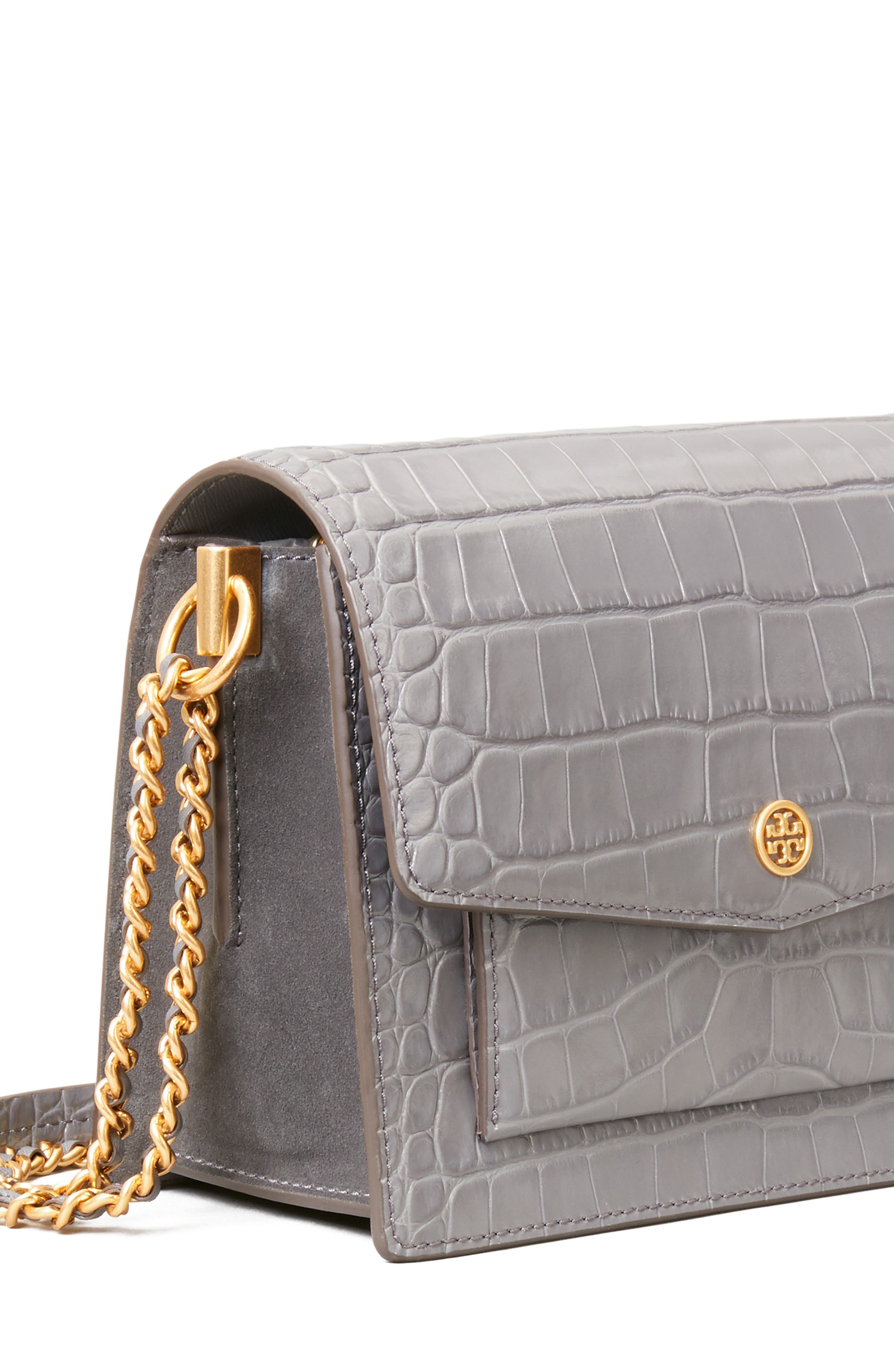 Robinson Embossed Double Strap Leather Flap Bag, Alternate, color, ZINC