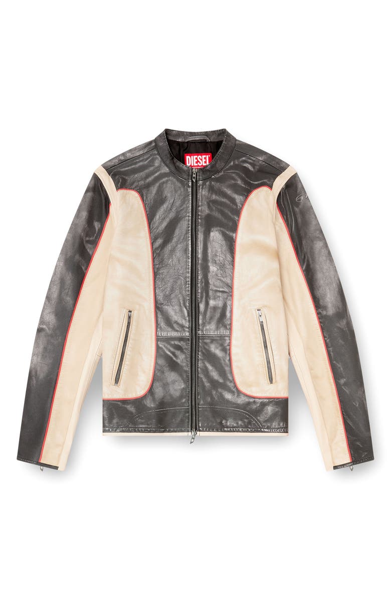 DIESEL<sup>®</sup> L-Evert Colorblock Leather Moto Jacket, Alternate, color, Black