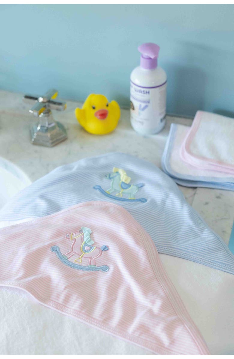 Florence Eiseman Stripe Knit Towel Set With Rocking Horse, Alternate, color, Pink, White