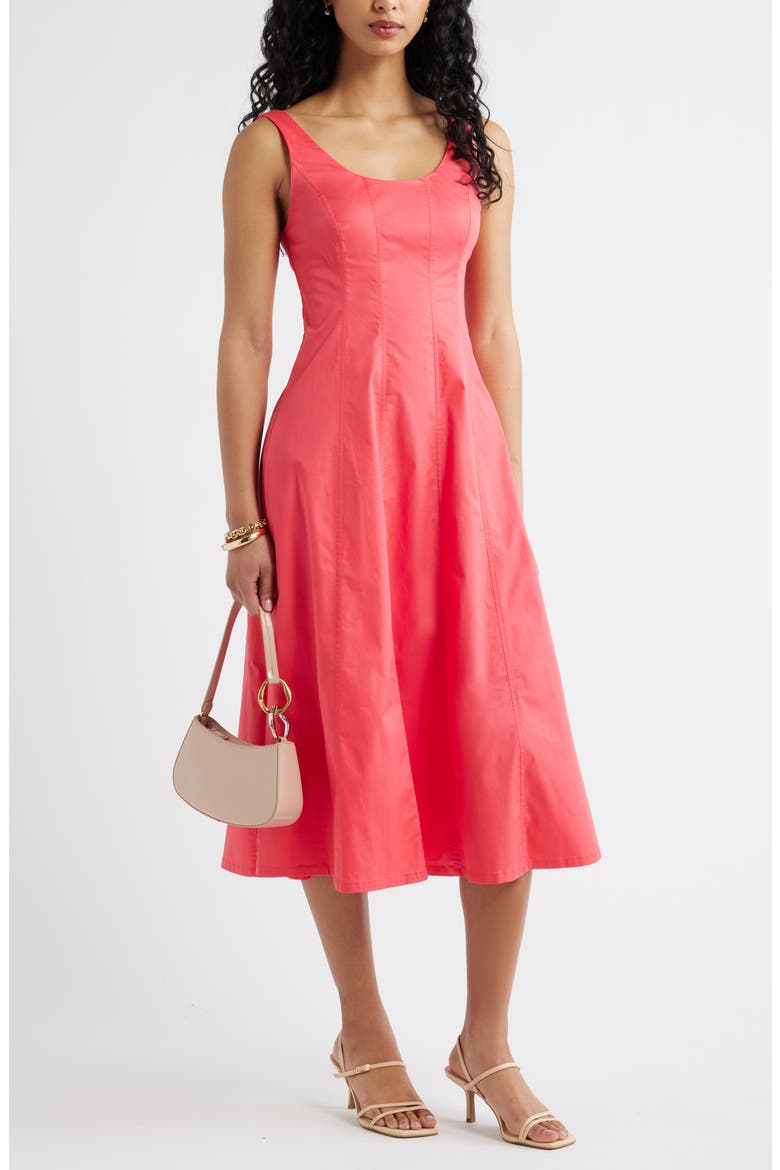 Seamed Strech Cotton Poplin Midi Dress, Alternate, color, PINK PARADISE