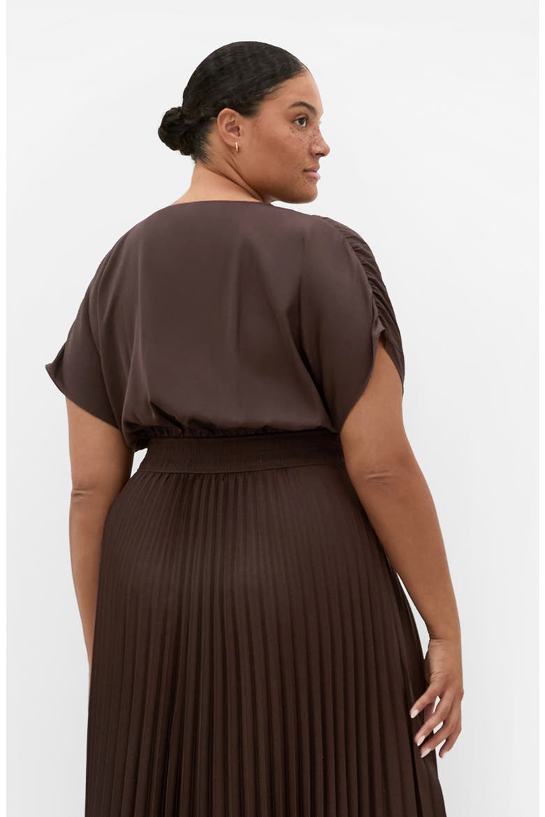 Elia Faux Wrap Pleated Dress, Alternate, color, CHOCOLATE