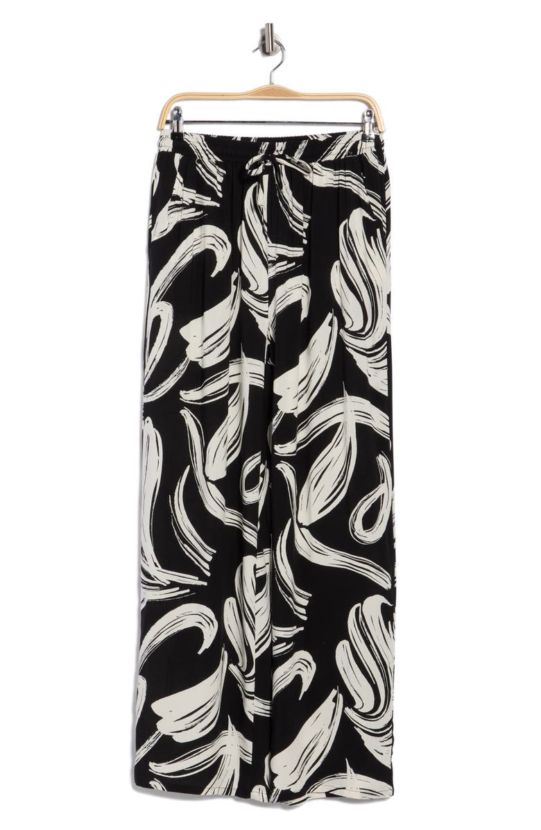 Halogen<sup>®</sup> Print Tie Waist Wide Leg Pants, Main, color, Vanilla Ice Black Leaf