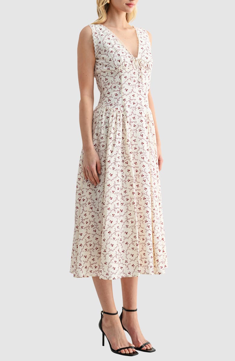 Lush Lace Trim Fit & Flare Midi Dress, Alternate, color, Cream Red