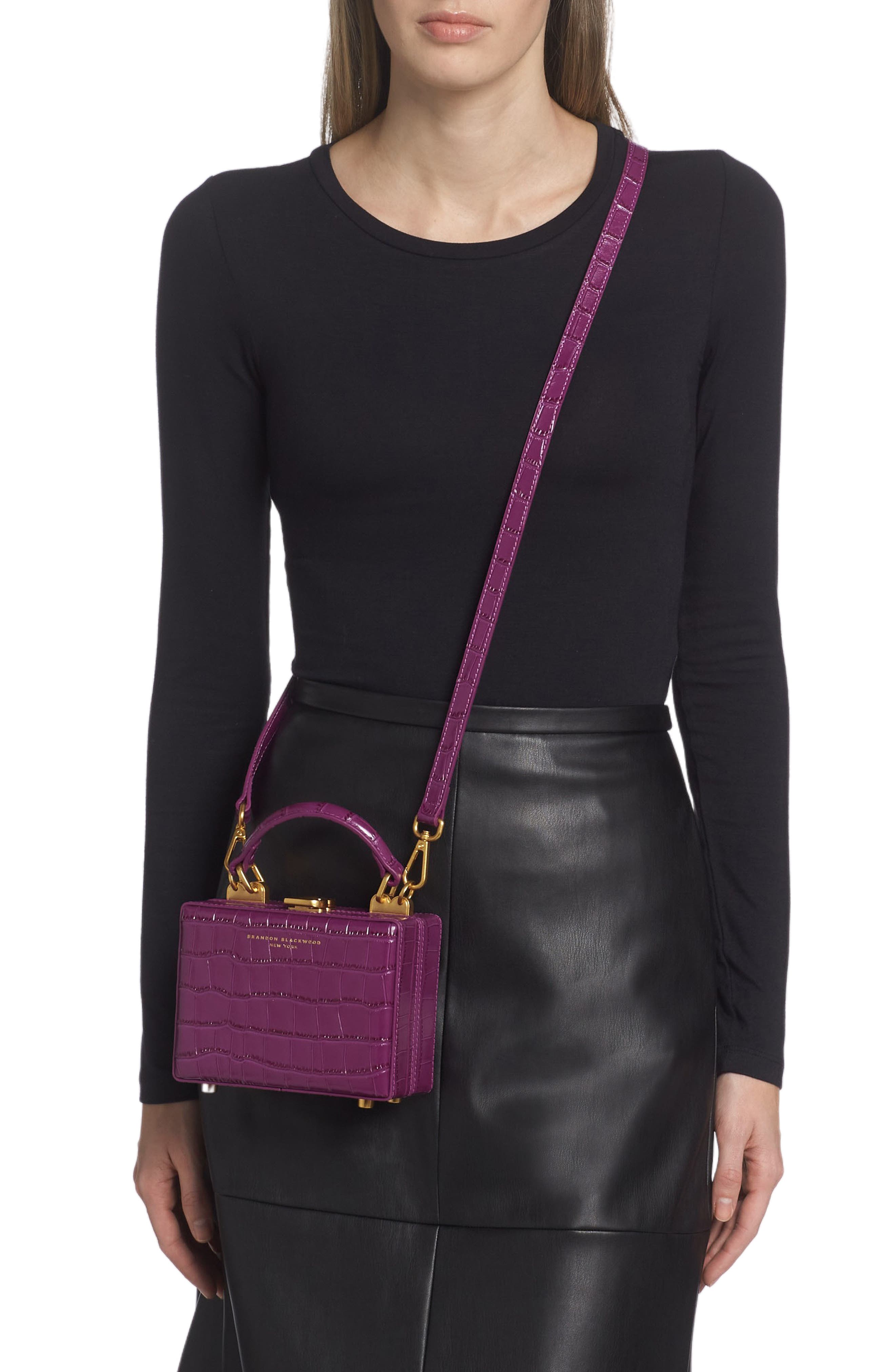 Brandon Blackwood Mini Kendrick Croc Embossed Leather Trunk Crossbody Bag, Alternate, color, 