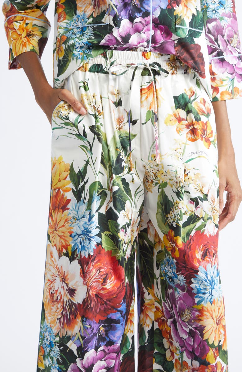 Dolce&Gabbana Floral Crop Cotton Wide Leg Pants, Alternate, color, Ha5pc B.fiori Cret. F.bco