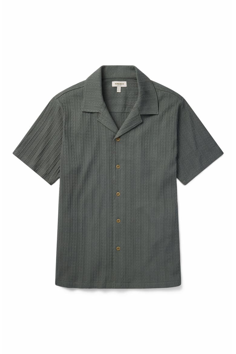 Textured Stripe Knit Cotton Blend Camp Shirt, Main, color, BALSAM GREEN 18-5606 TCX