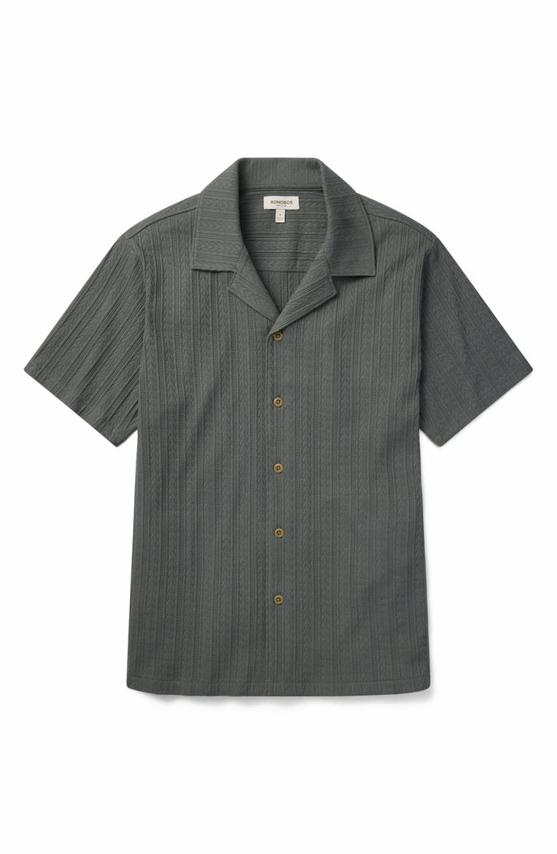 Bonobos Textured Stripe Knit Cotton Blend Camp Shirt, Main, color, Balsam Green 18-5606 Tcx