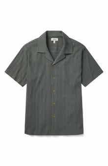 Textured Stripe Knit Cotton Blend Camp Shirt