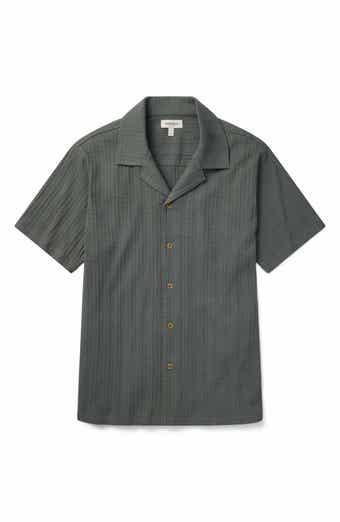 Textured Stripe Knit Cotton Blend Camp Shirt