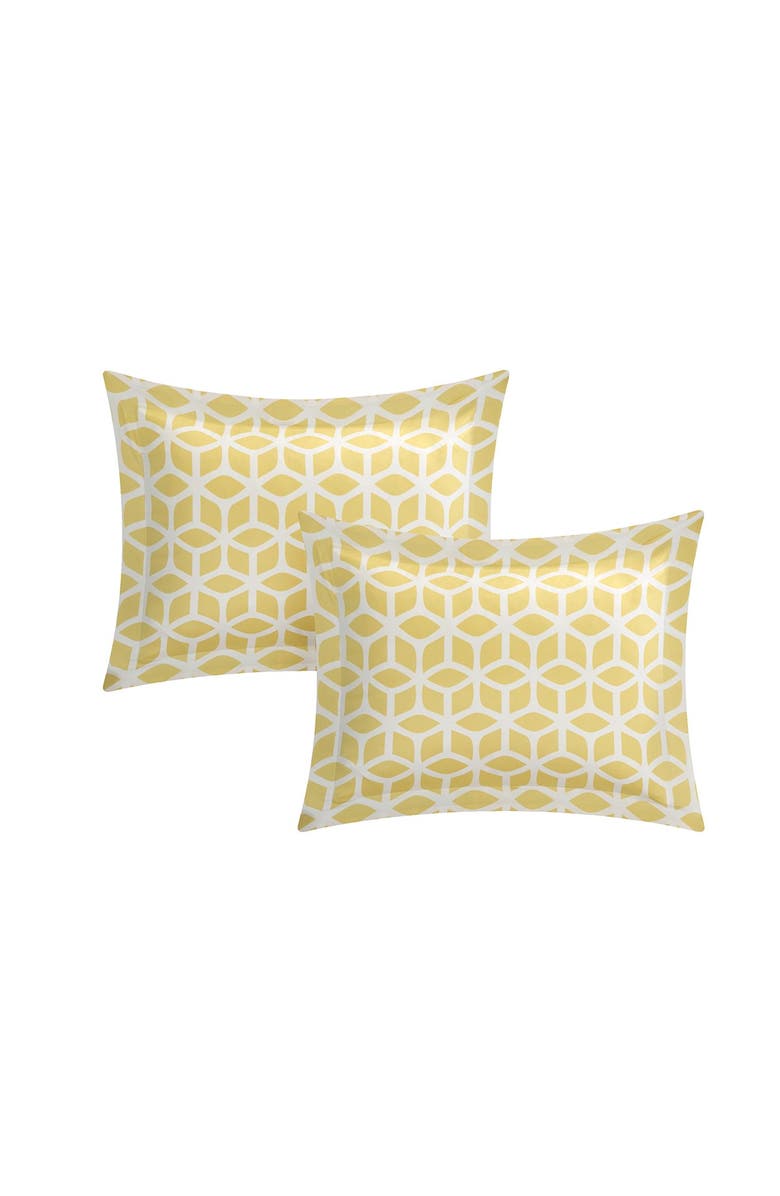 CHIC Queen Avaline Geometric Diamond Printed Reversible Duvet Cover 3-Piece Set - Yellow, Alternate, color, 