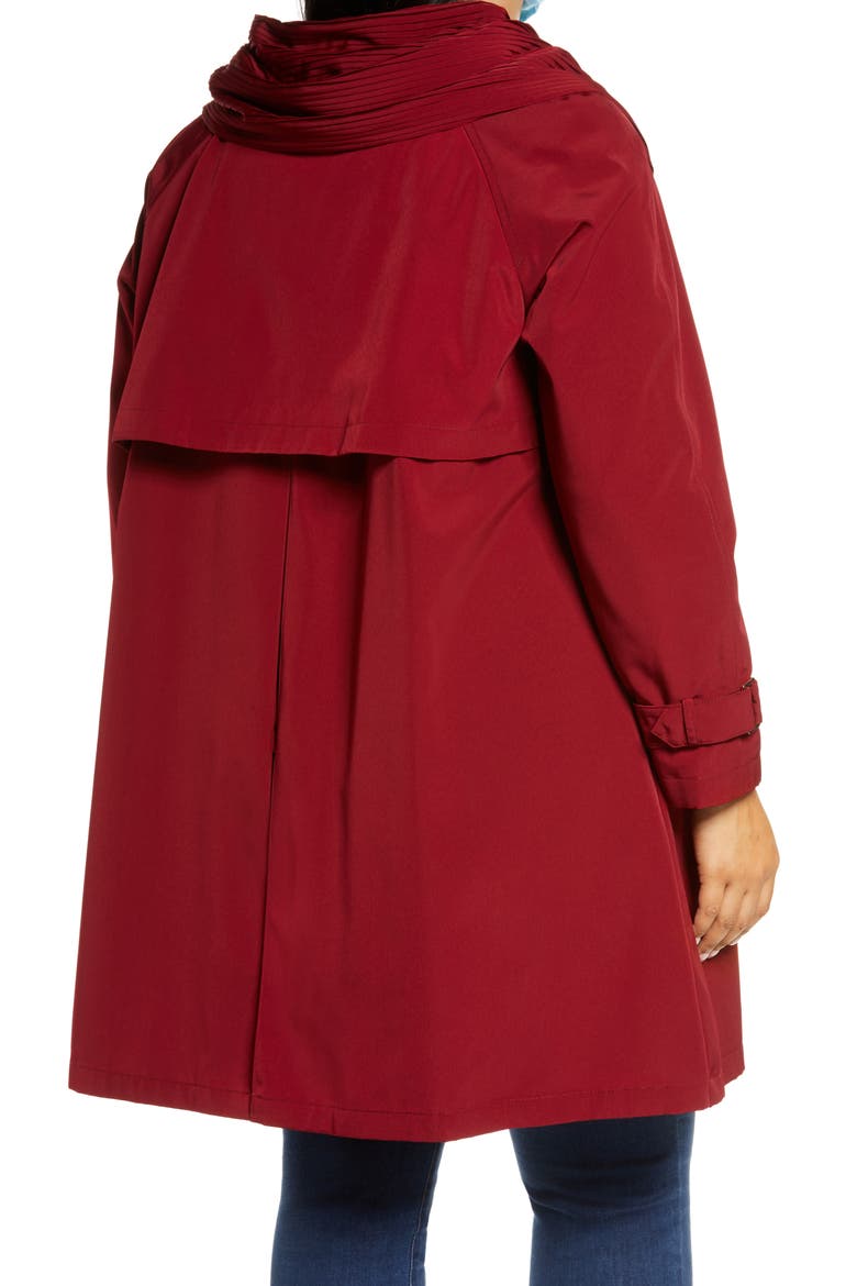 Pleated Collar Raincoat with Liner, Alternate, color, MERLOT