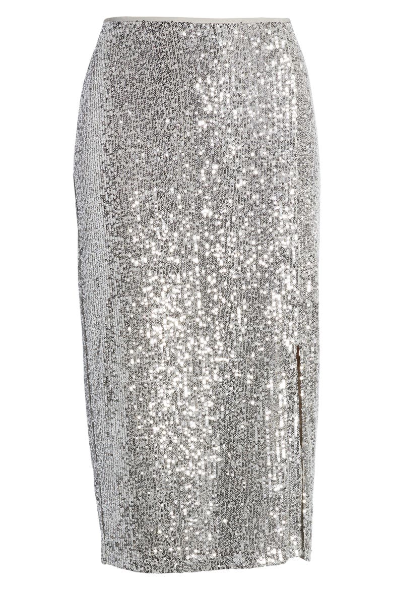 Sequin Side Slit Skirt, Alternate, color, SILVER