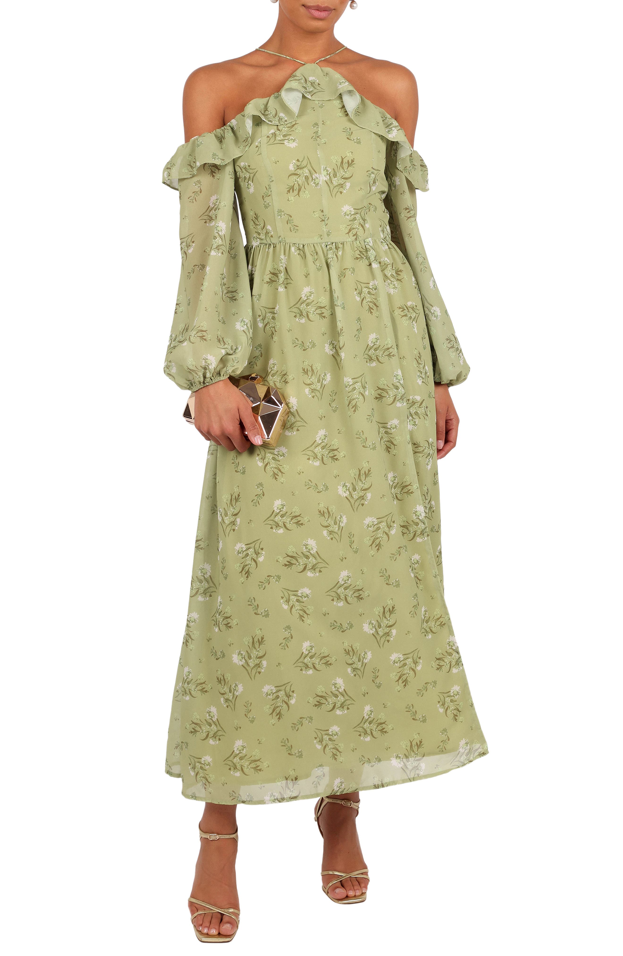 Petal & Pup Alina Floral Cold Shoulder Long Sleeve Maxi Dress