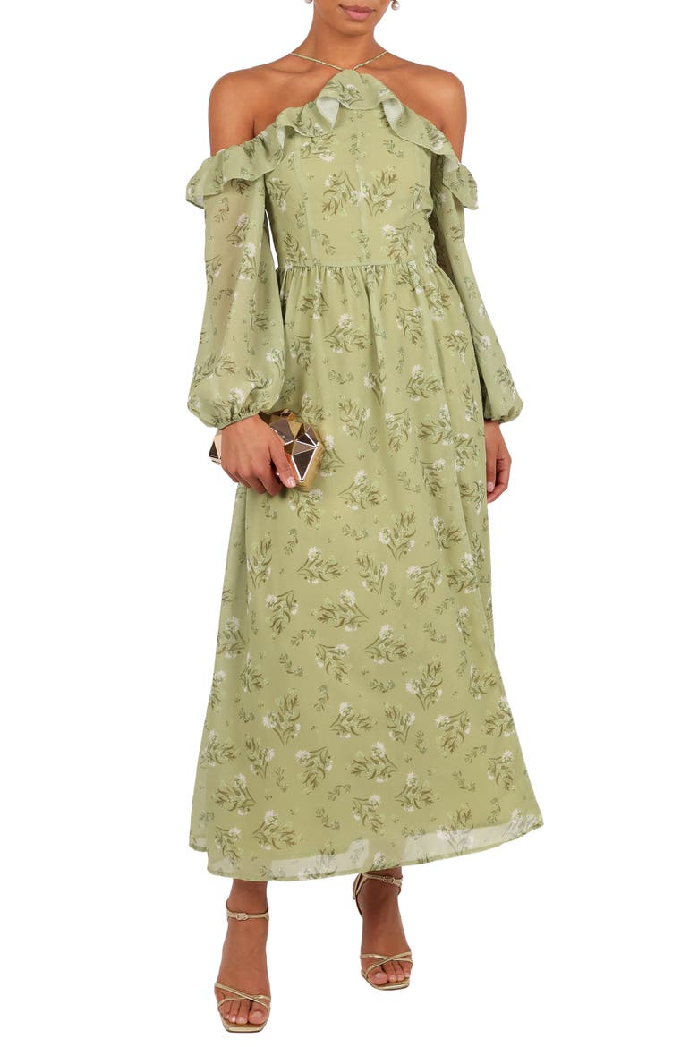 Alina Floral Cold Shoulder Long Sleeve Maxi Dress, Main, color, SAGE BOTANICA