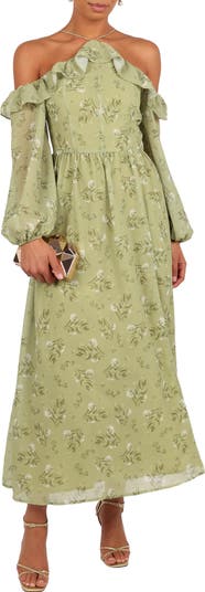 Alina Floral Cold Shoulder Long Sleeve Maxi Dress