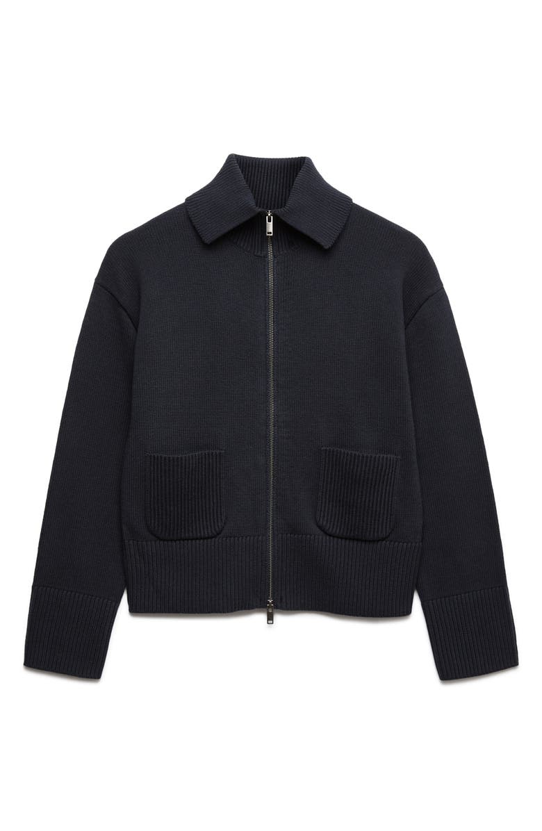 M&S Point Collar Knit Cotton & Wool Blend Jacket, Main, color, Midnight Navy Blue