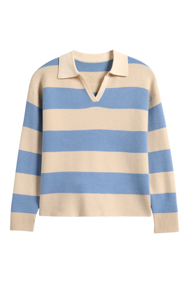 Kids' Stripe Johnny Collar Rugby Sweater, Main, color, OATMEAL/ BLUE