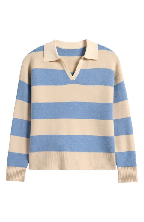 Kids
 Stripe Johnny Collar Rugby Sweater (Big Kid)