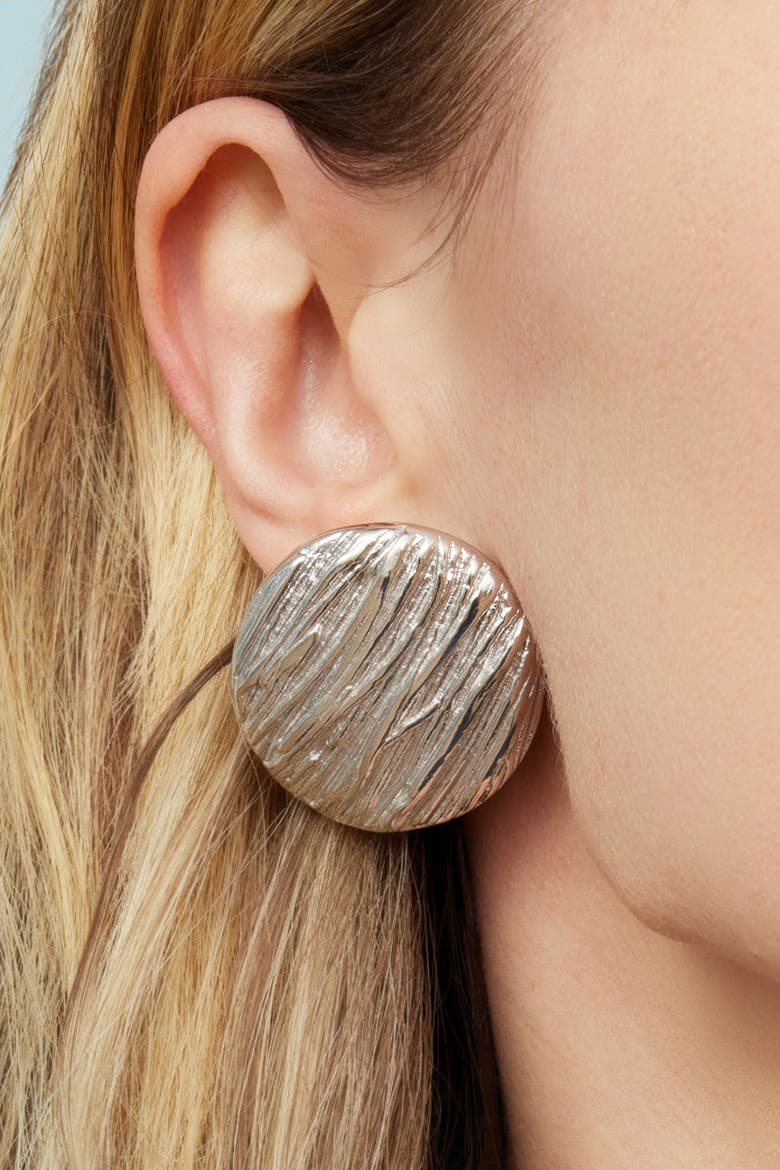 Sterling Silver Linen Button Earrings, Alternate, color, Silver
