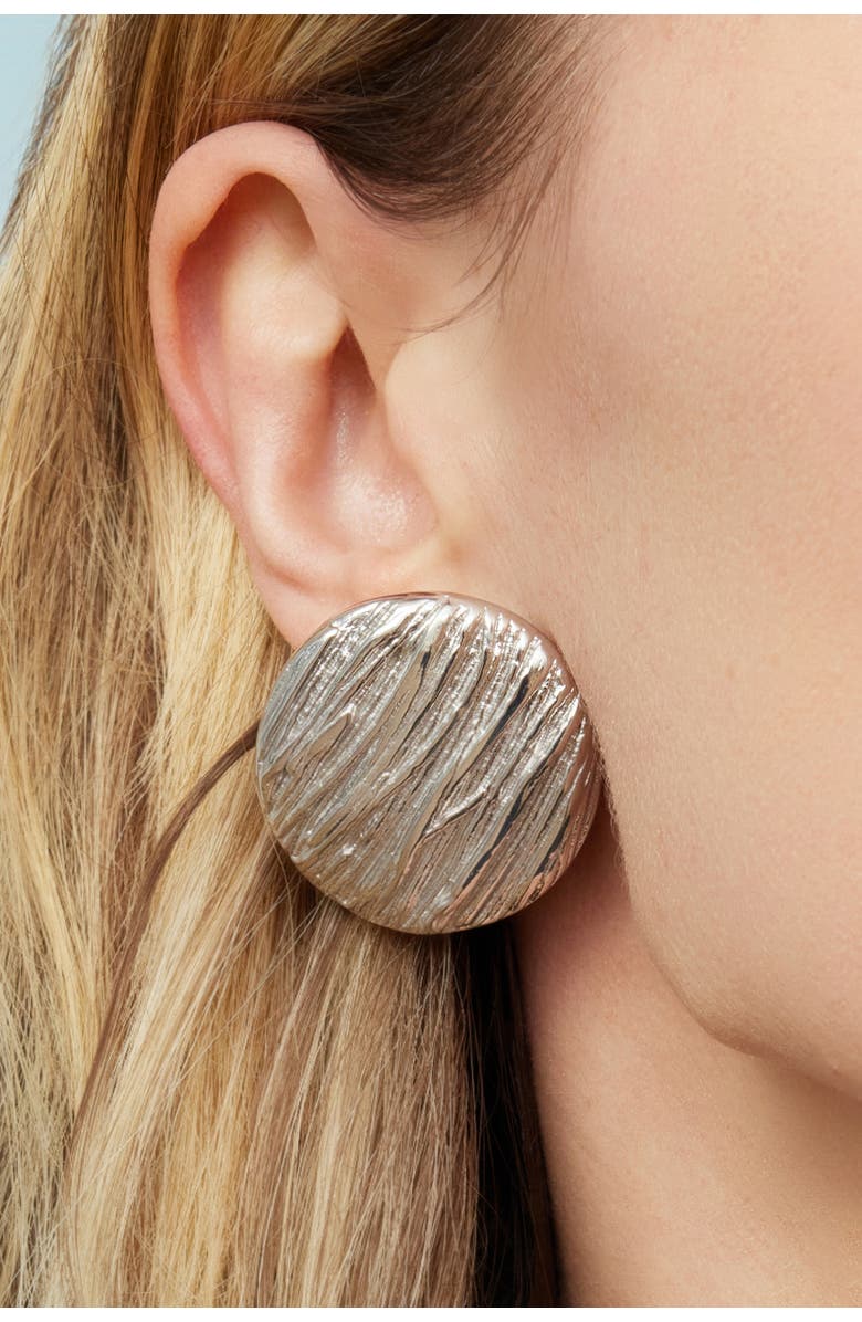 Oradina Sterling Silver Linen Button Earrings, Alternate, color, Silver