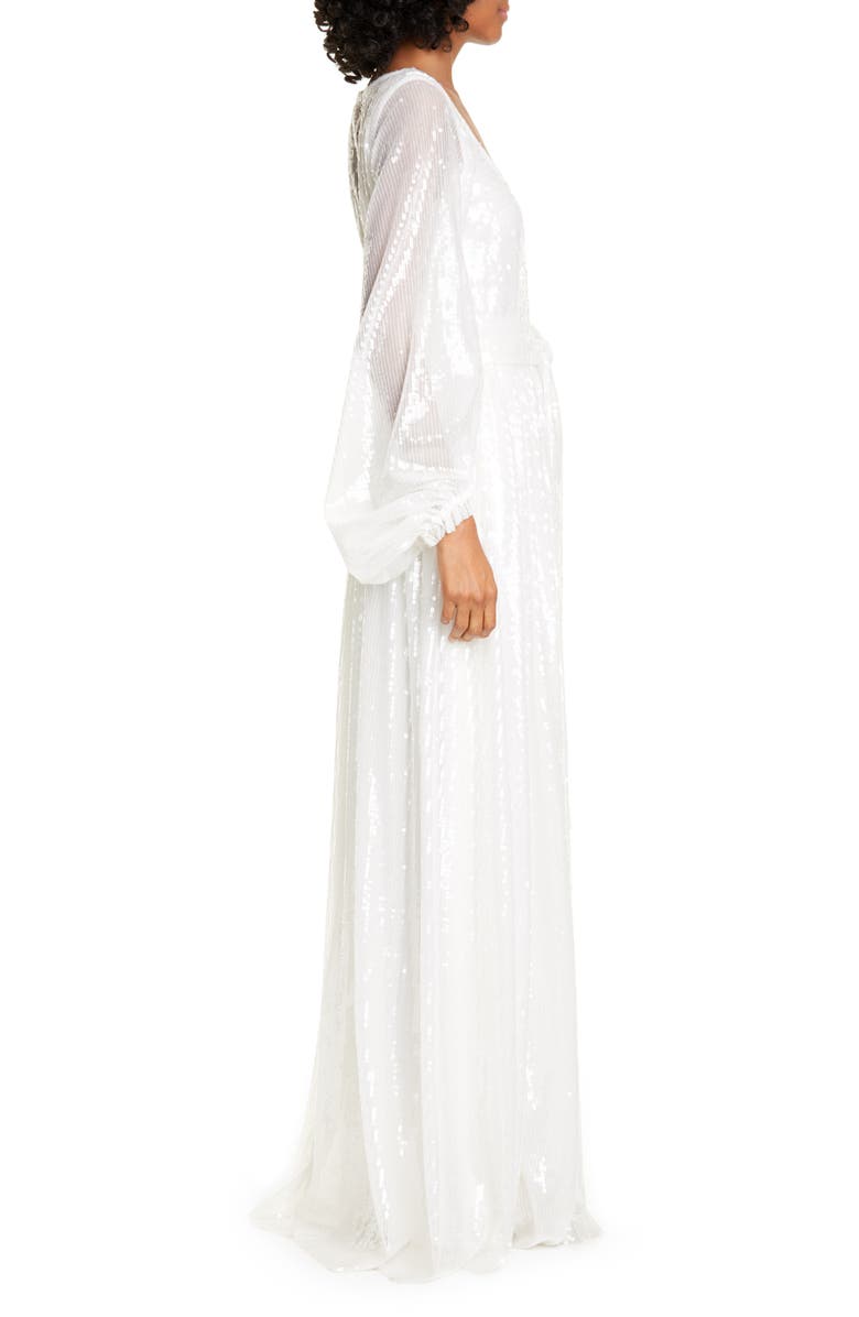 STAUD Pearl Sequin Balloon Sleeve Maxi Dress, Alternate, color,