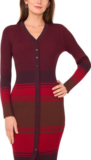Stripe Long Sleeve Button Front Sweater Dress Nordstromrack