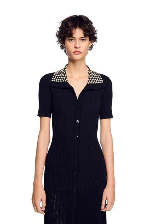 Sandro Knit Maxi Dress With Studs In Black