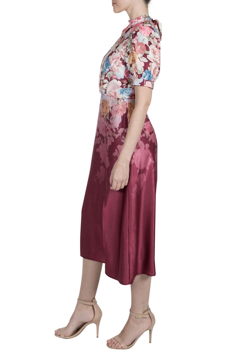Julia Jordan Floral Print Midi Dress, Alternate, color, Burgundy Multi